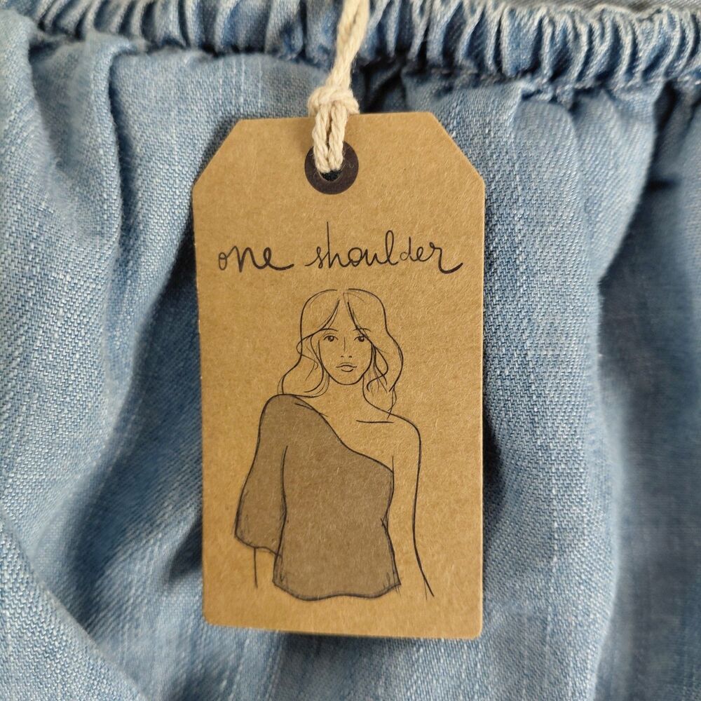 NWT American Eagle One-Shoulder Denim Chambray Top Ruffled Neckline Sz XL - Picture 8 of 8
